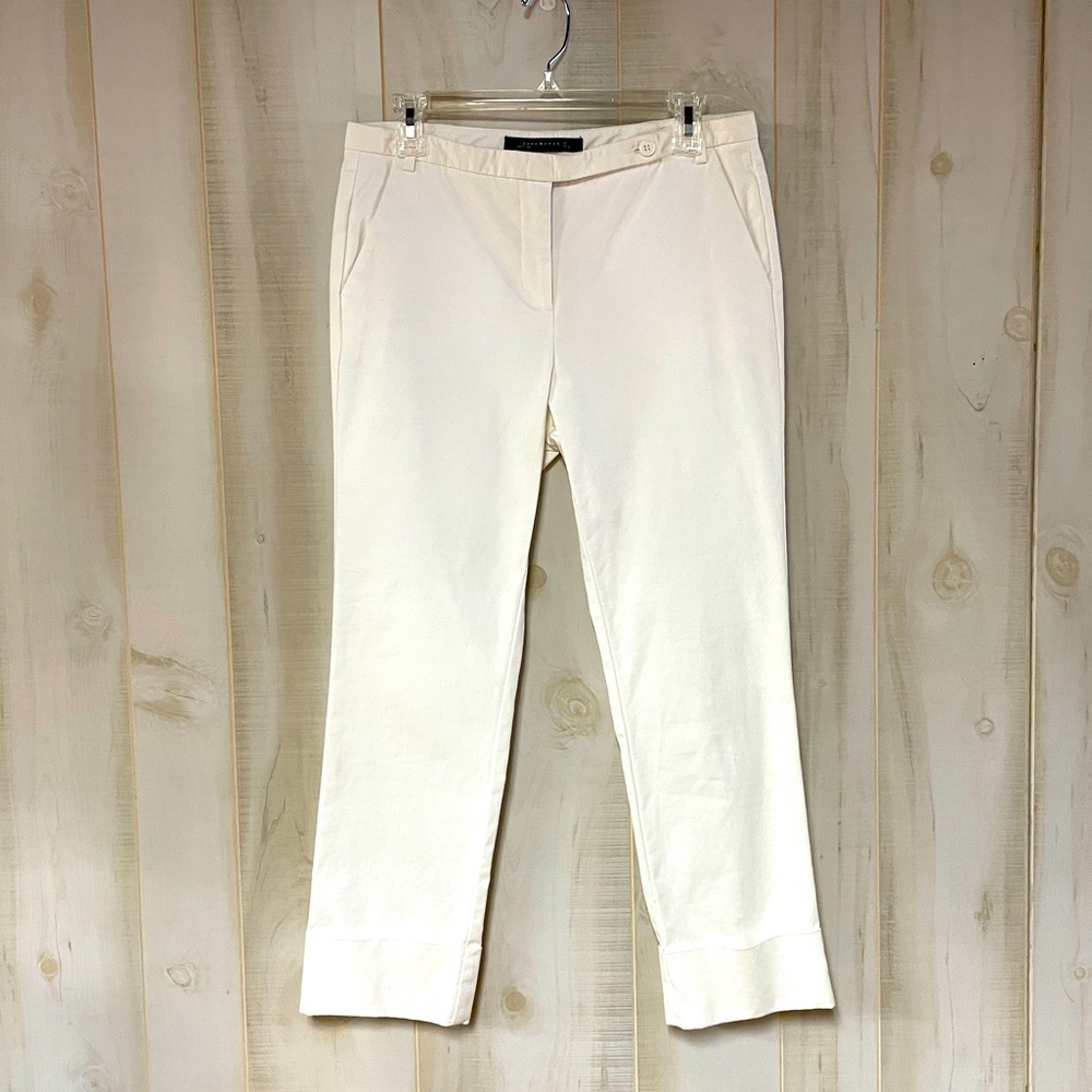 Zara Woman White Cuffed Pants Trousers Flat Front Sz L